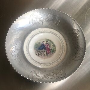 Vintage Farberware Brooklyn NY Porcelain and Hammered Aluminum Serving Bowl